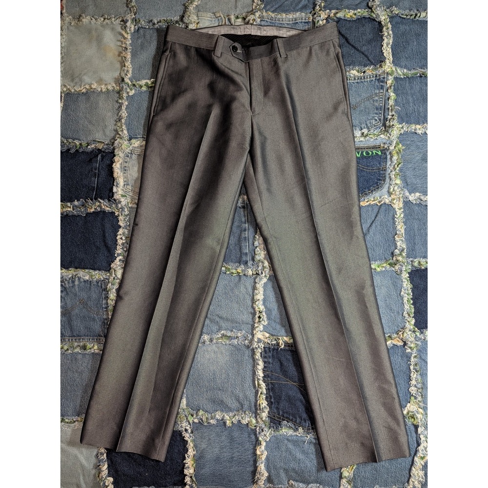 Ralph Lauren Pants Pleated Slacks Gray Shiny Business Careers 34x30 (34x29.5)